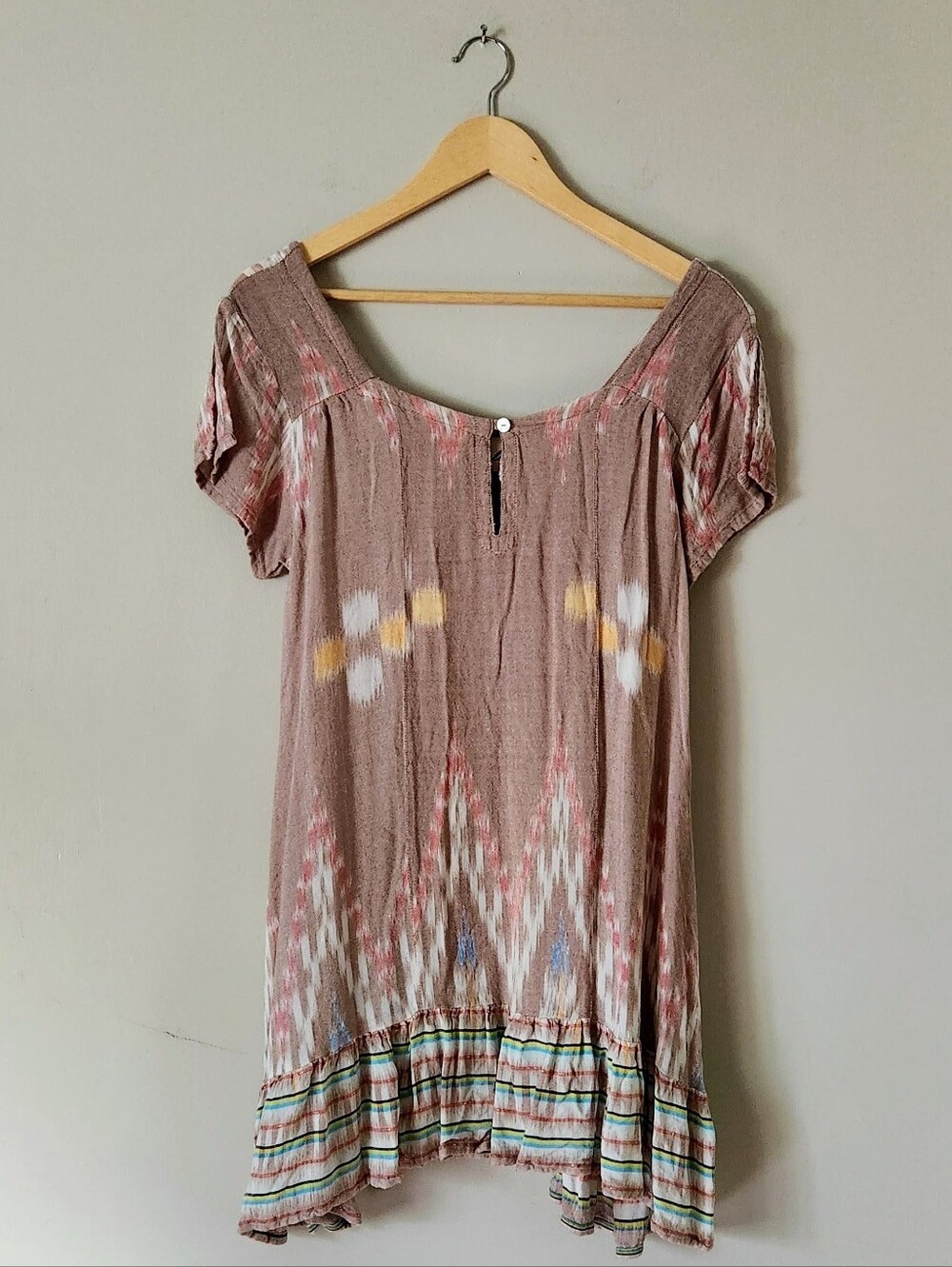 Cleobella Taupe & Pink Boho Mini Dress with Pockets Sz XS